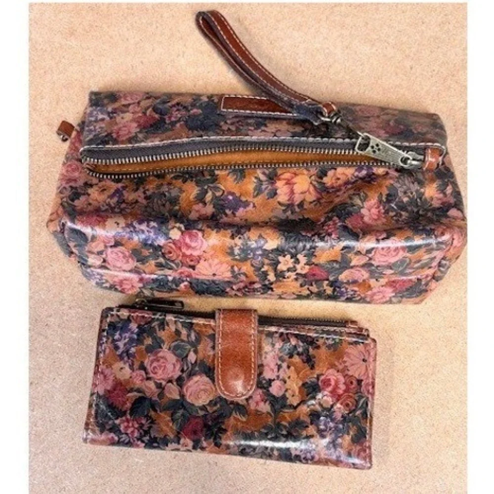 Patricia Nash Floral Leather Wristlet and‎ Matching Trifold Wallet Set Multi